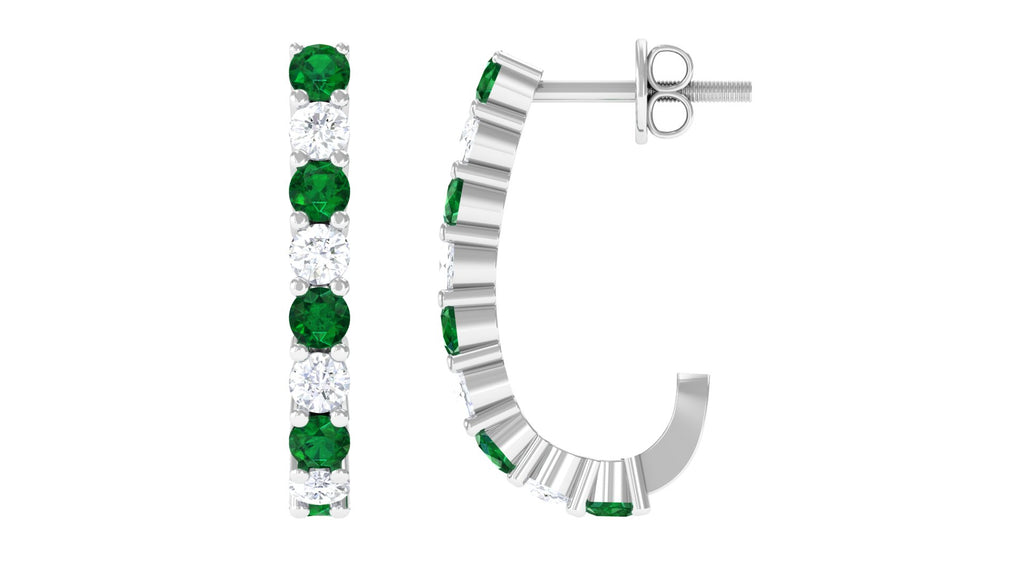 Lab Created Emerald Hoop Earrings With Lab Grown Diamond Lab Grown Diamond - ( EF-VS ) - Color and Clarity - Vibrant Grown Labs