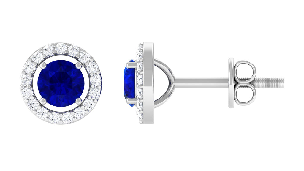 Lab Created Blue Sapphire Minimal Stud Earrings Lab Created Blue Sapphire - ( AAAA ) - Quality - Vibrant Grown Labs