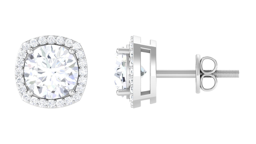 Classic Lab Grown Diamond Stud Earrings with Halo Lab Grown Diamond - ( EF-VS ) - Color and Clarity - Vibrant Grown Labs