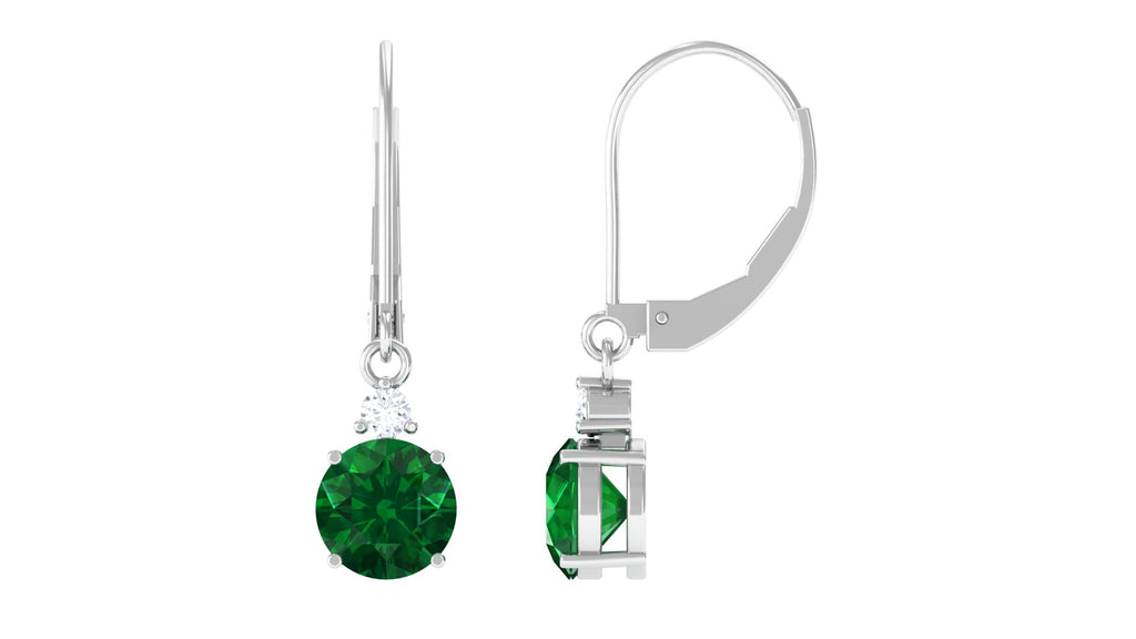 Lab Created Emerald Drop Lever Back Earrings Lab Created Emerald - ( AAAA ) - Quality - Vibrant Grown Labs