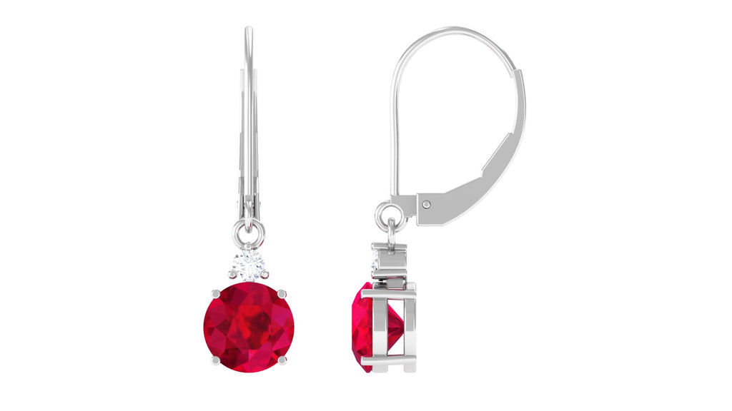 Solitaire Lab Grown Ruby Drop Earrings Lab Created Ruby - ( AAAA ) - Quality - Vibrant Grown Labs