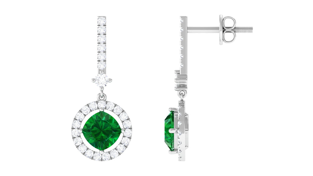 Lab Created Emerald Designer Drop Earrings With Lab Grown Diamond Lab Created Emerald - ( AAAA ) - Quality - Vibrant Grown Labs
