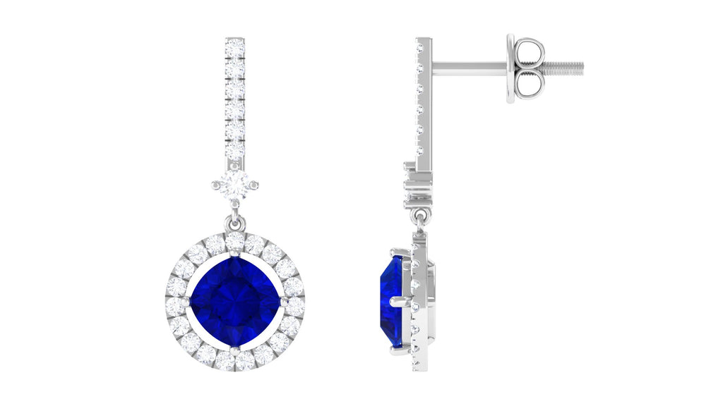 Lab Created Blue Sapphire Designer Drop Earrings With Accent Lab Created Blue Sapphire - ( AAAA ) - Quality - Vibrant Grown Labs