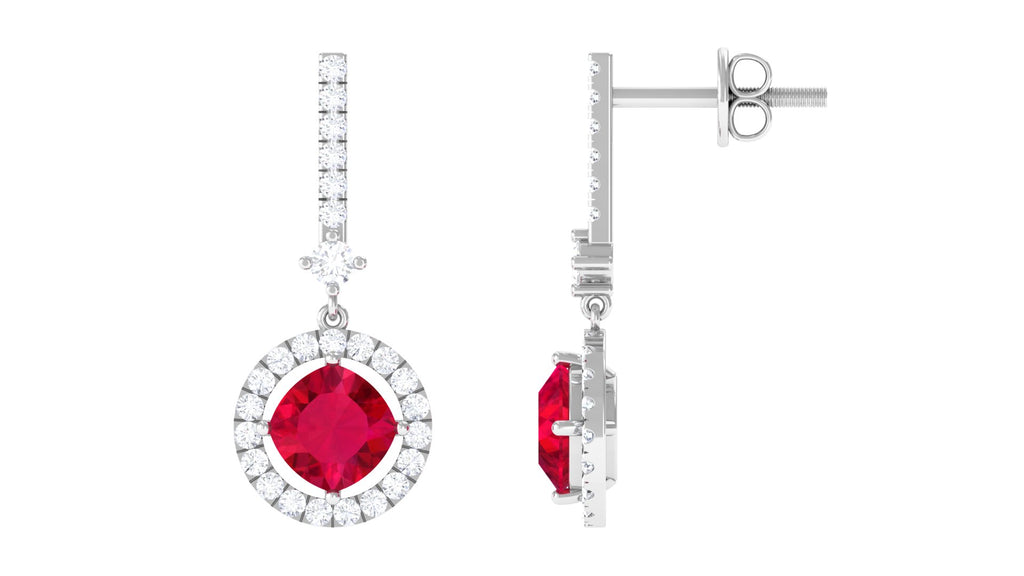 Designer Lab Grown Ruby Drop Earrings with Accent Lab Created Ruby - ( AAAA ) - Quality - Vibrant Grown Labs