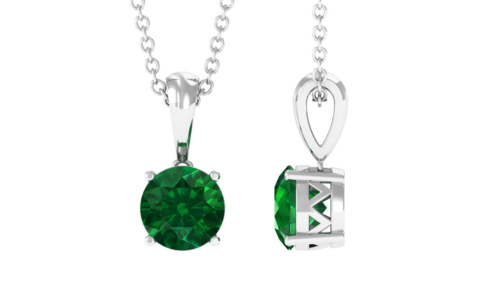 Round Lab Grown Emerald Solitaire Pendant Necklace Lab Created Emerald - ( AAAA ) - Quality - Vibrant Grown Labs