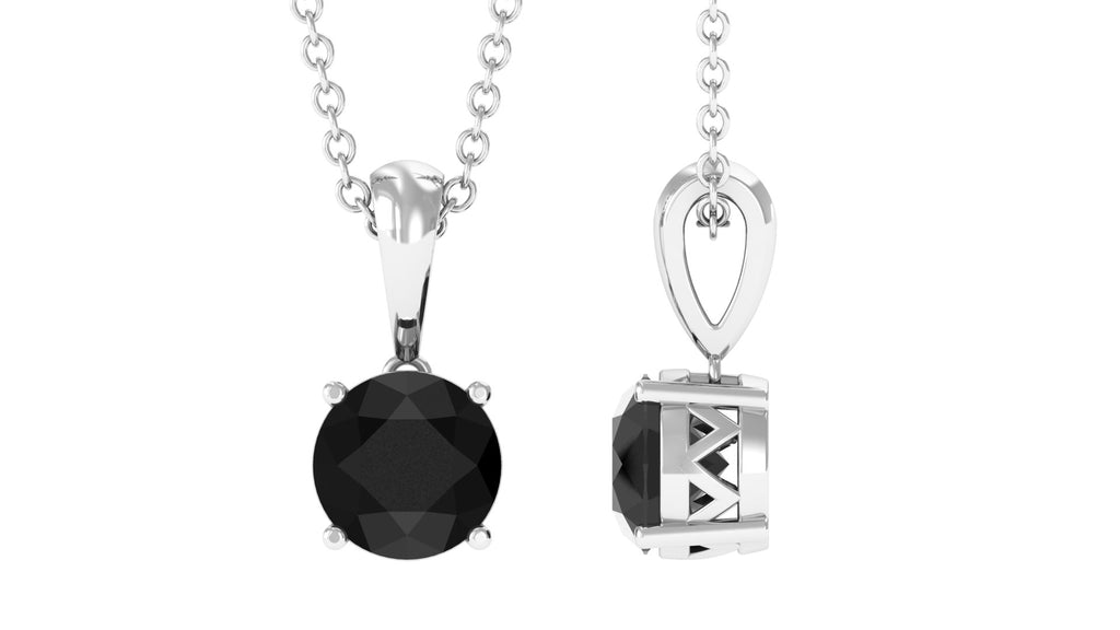 Round Shape Lab Grown Black Diamond Solitaire Pendant Necklace Lab Created Black Diamond - ( AAAA ) - Quality - Vibrant Grown Labs