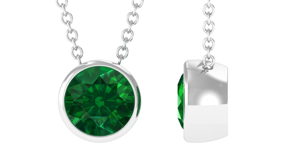 Bezel Set Lab Grown Emerald Solitaire Pendant Necklace Lab Created Emerald - ( AAAA ) - Quality - Vibrant Grown Labs