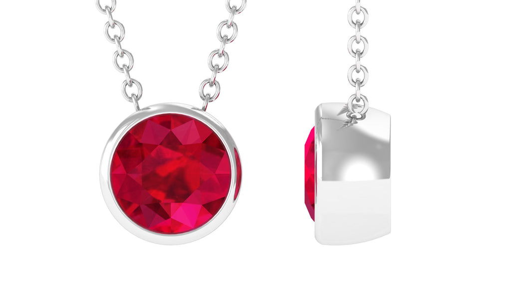 Lab Grown Ruby Round Solitaire Necklace Lab Created Ruby - ( AAAA ) - Quality - Vibrant Grown Labs