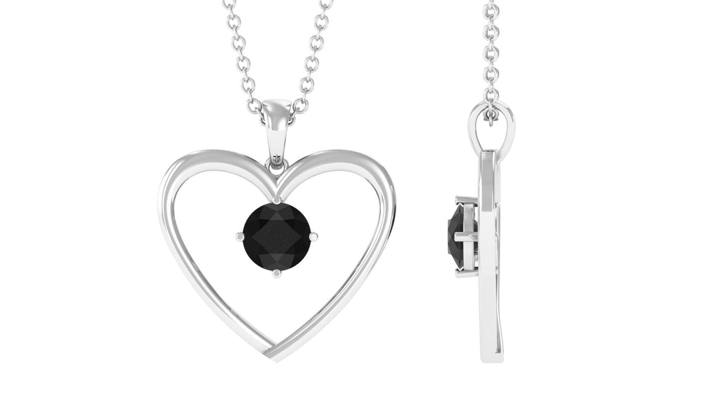 Minimal Heart Pendant Necklace with Lab Grown Black Diamond Lab Created Black Diamond - ( AAAA ) - Quality - Vibrant Grown Labs