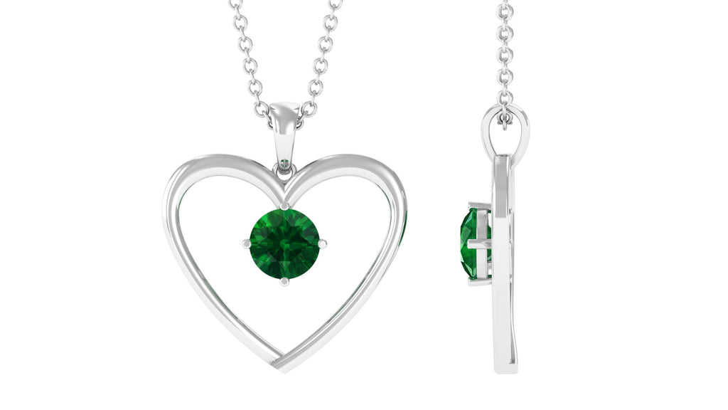Lab Grown Emerald Heart Pendant Necklace Lab Created Emerald - ( AAAA ) - Quality - Vibrant Grown Labs