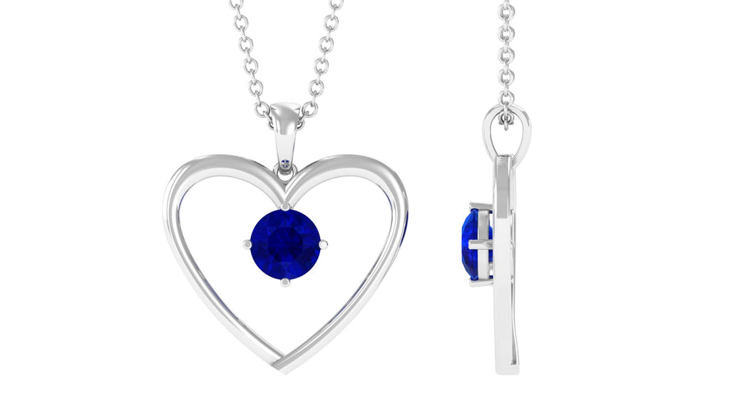 Lab Grown Blue Sapphire Open Heart Pendant Necklace Lab Created Blue Sapphire - ( AAAA ) - Quality - Vibrant Grown Labs