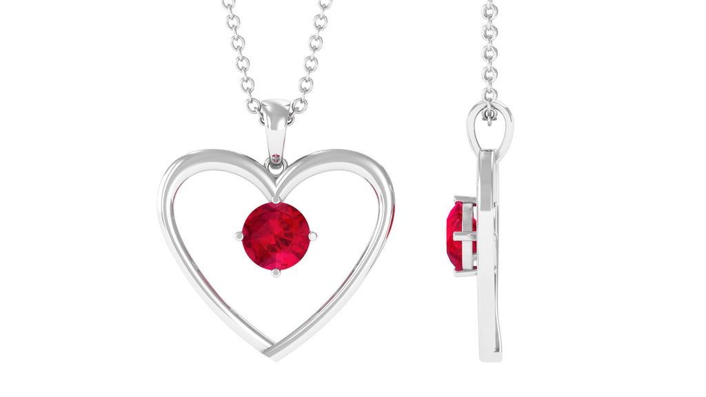 Heart Pendant Necklace with Lab Grown Ruby Lab Created Ruby - ( AAAA ) - Quality - Vibrant Grown Labs