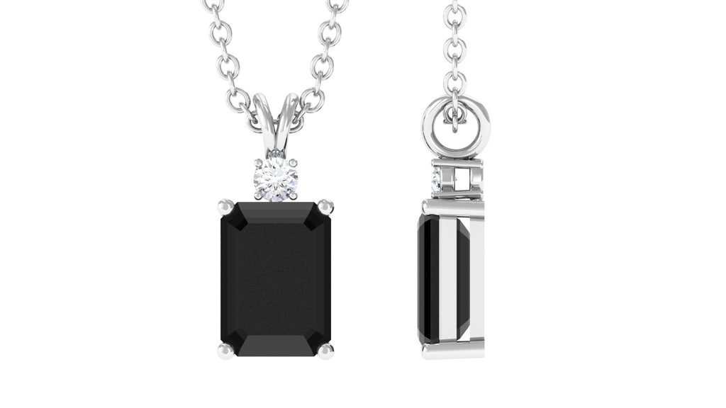 Emerald Cut Lab Grown Black Diamond Solitaire Pendant Necklace Lab Created Black Diamond - ( AAAA ) - Quality - Vibrant Grown Labs