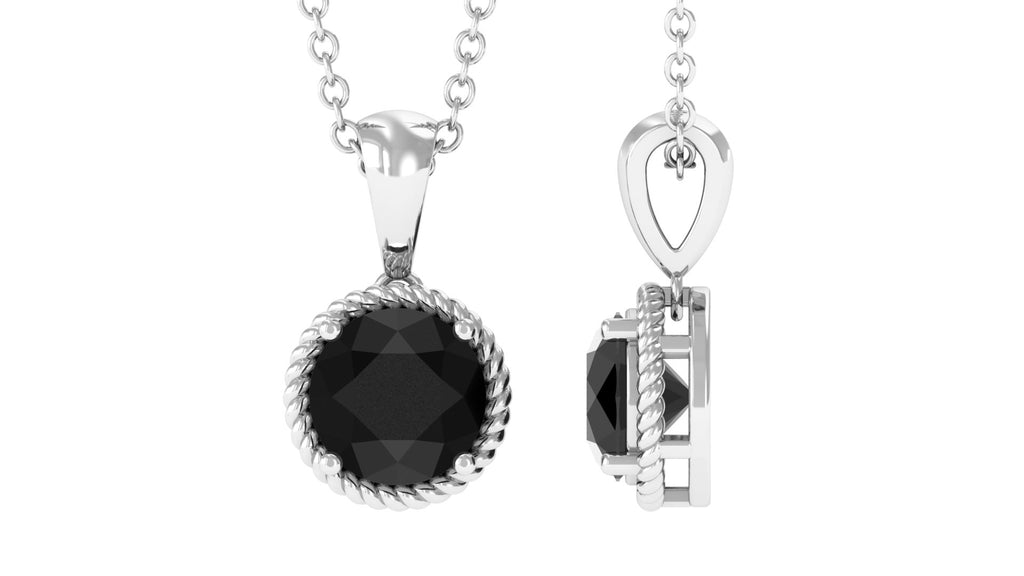 Round Shape Lab Created Black Diamond Solitaire Pendant Necklace Lab Created Black Diamond - ( AAAA ) - Quality - Vibrant Grown Labs