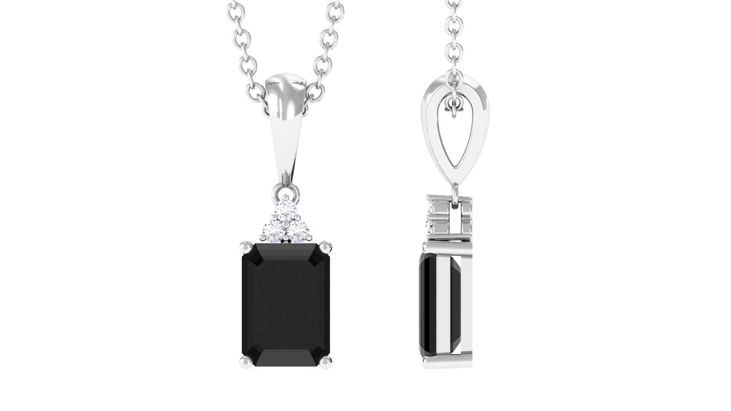 Emerald Cut Lab Grown Black Diamond Pendant Necklace Lab Created Black Diamond - ( AAAA ) - Quality - Vibrant Grown Labs