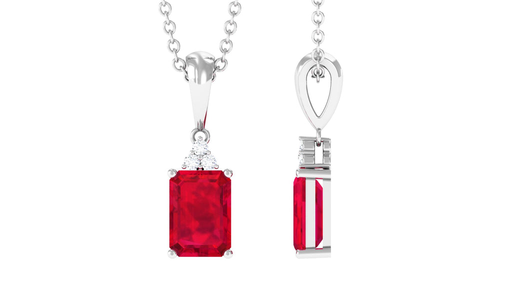 Emerald Cut Lab Grown Ruby Pendant Necklace Lab Created Ruby - ( AAAA ) - Quality - Vibrant Grown Labs