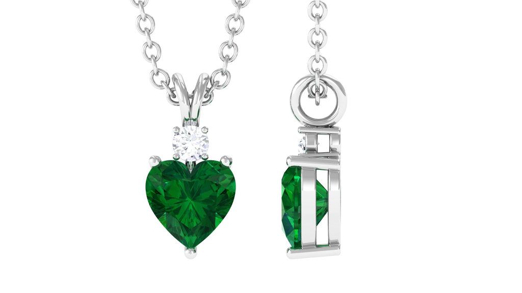Heart Shape Lab Grown Emerald Pendant Necklace Lab Created Emerald - ( AAAA ) - Quality - Vibrant Grown Labs