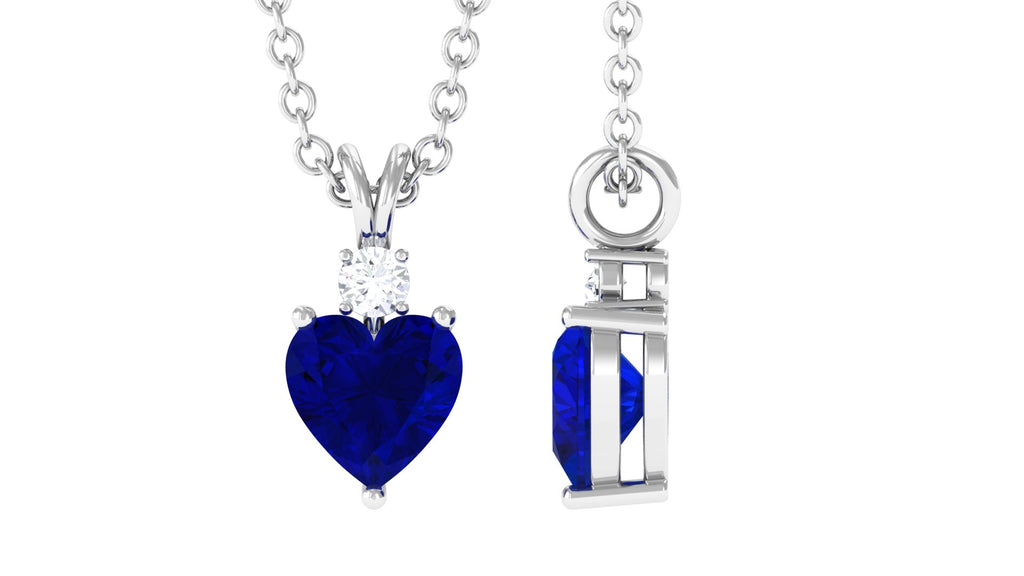 Lab Grown Blue Sapphire Heart Pendant Necklace Lab Created Blue Sapphire - ( AAAA ) - Quality - Vibrant Grown Labs