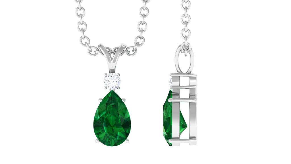 Pear Shape Lab Grown Emerald Minimal Pendant Necklace Lab Created Emerald - ( AAAA ) - Quality - Vibrant Grown Labs
