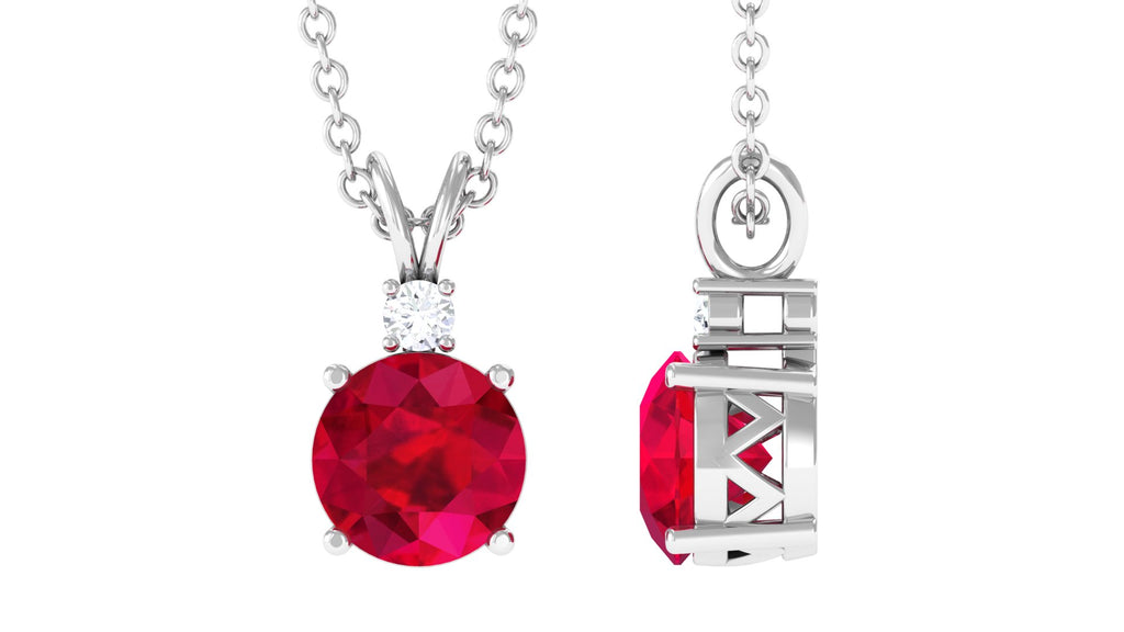 Round Lab Grown Ruby Solitaire Pendant Necklace Lab Created Ruby - ( AAAA ) - Quality - Vibrant Grown Labs