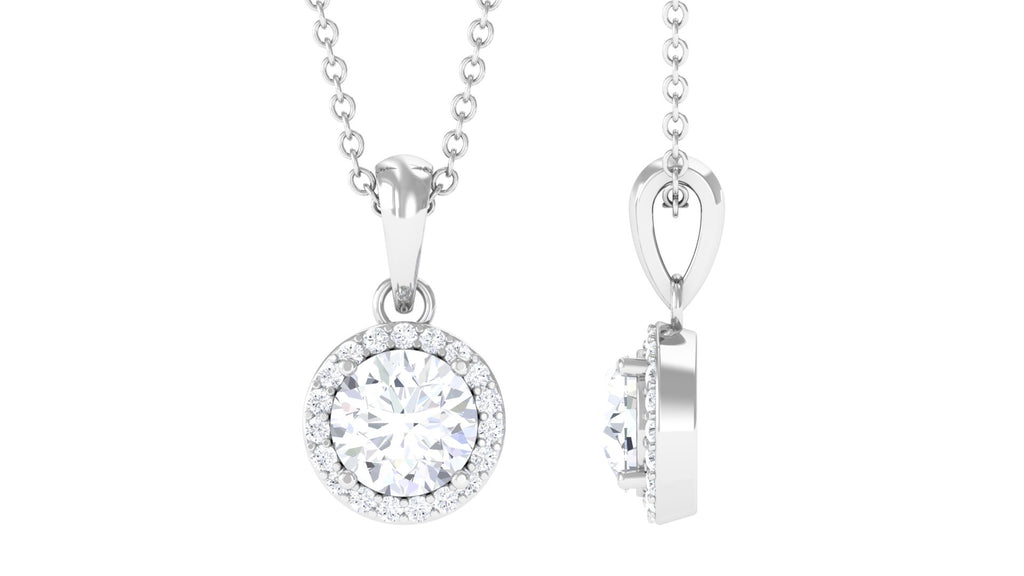 Classic Round Shape Lab Grown Diamond Halo Pendant Necklace Lab Grown Diamond - ( EF-VS ) - Color and Clarity - Vibrant Grown Labs