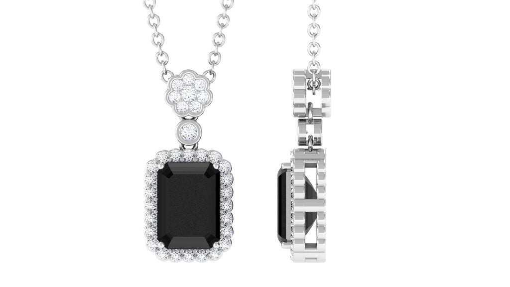 Vintage Inspired Emerald Cut Lab Grown Black Diamond Pendant Necklace Lab Created Black Diamond - ( AAAA ) - Quality - Vibrant Grown Labs