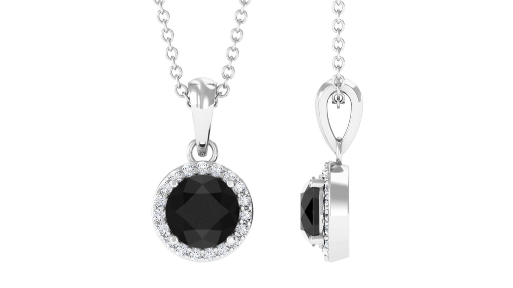Classic Lab Grown Black Diamond Pendant Necklace with Halo Lab Created Black Diamond - ( AAAA ) - Quality - Vibrant Grown Labs