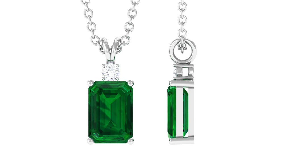 Emerald Cut Solitaire Pendant Necklace with Lab Grown Emerald Lab Created Emerald - ( AAAA ) - Quality - Vibrant Grown Labs