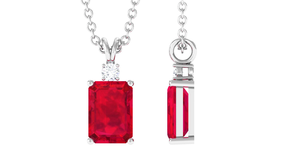Emerald Cut Lab Grown Ruby Solitaire Pendant Necklace Lab Created Ruby - ( AAAA ) - Quality - Vibrant Grown Labs