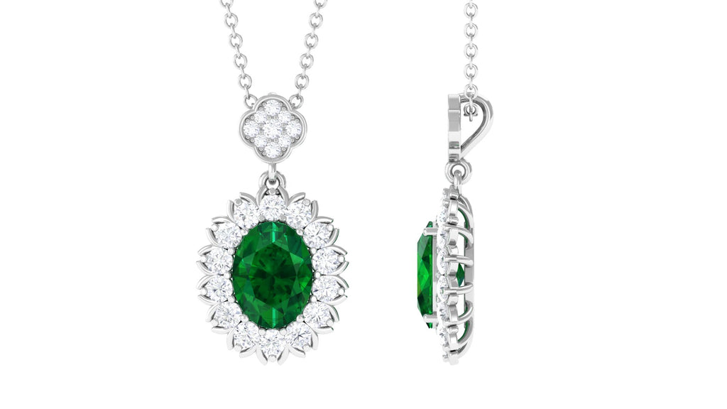 Lab Grown Emerald Statement Pendant Necklace Lab Created Emerald - ( AAAA ) - Quality - Vibrant Grown Labs