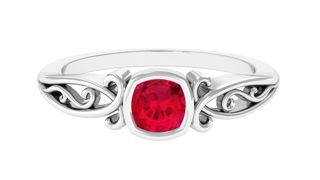 Lab Created Ruby Solitaire Filigree Ring Lab Created Ruby - ( AAAA ) - Quality - Vibrant Grown Labs