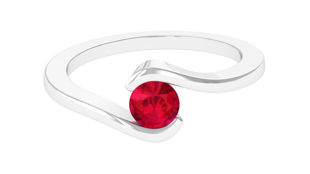 Solitaire Lab Grown Ruby Bypass Promise Ring Lab Created Ruby - ( AAAA ) - Quality - Vibrant Grown Labs