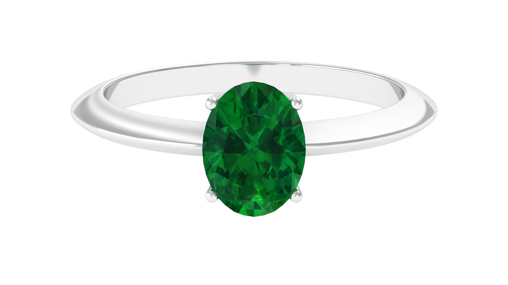 Oval Lab Grown Emerald Solitaire Engagement Ring Lab Created Emerald - ( AAAA ) - Quality - Vibrant Grown Labs