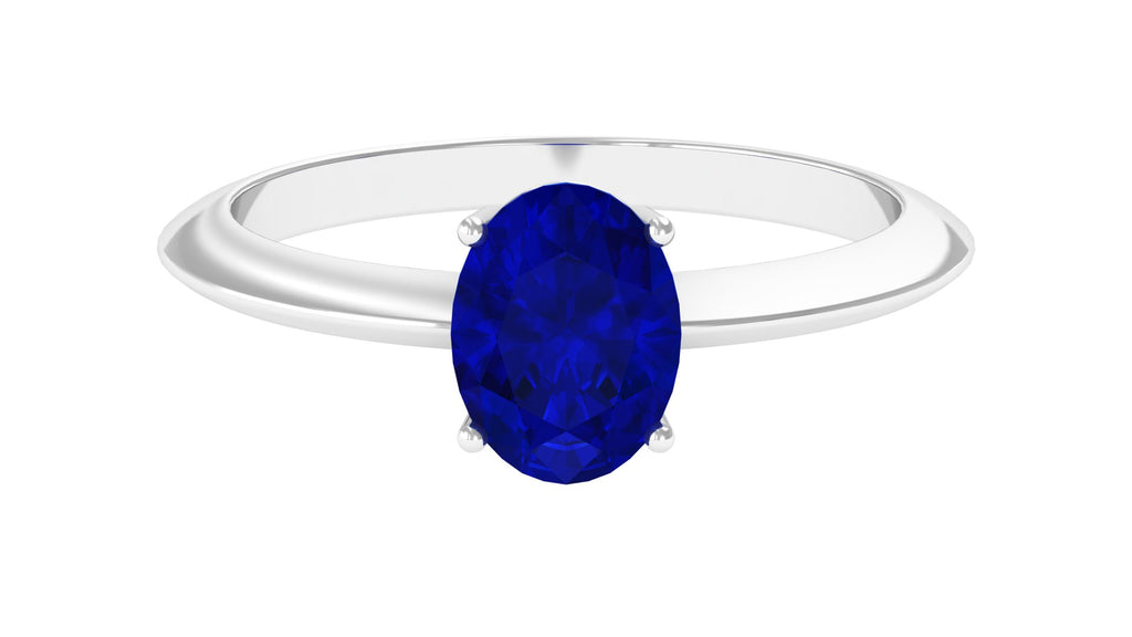 Lab Grown Blue Sapphire Oval Solitaire Engagement Ring Lab Created Blue Sapphire - ( AAAA ) - Quality - Vibrant Grown Labs