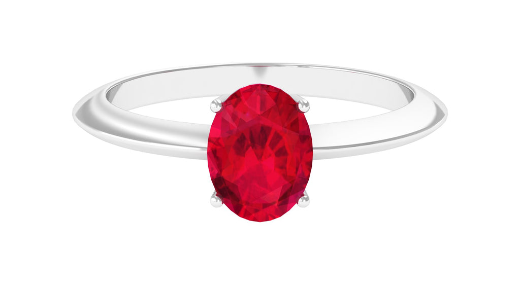 Oval Shape Lab Grown Ruby Solitaire Engagement Ring Lab Created Ruby - ( AAAA ) - Quality - Vibrant Grown Labs