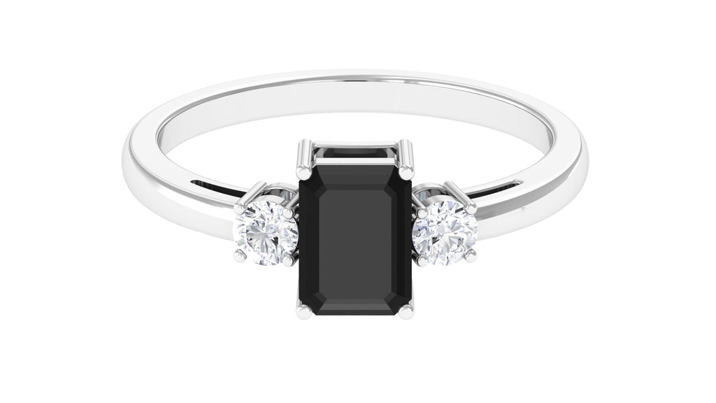 Emerald Cut Lab Grown Black Diamond Engagement Ring Lab Created Black Diamond - ( AAAA ) - Quality - Vibrant Grown Labs