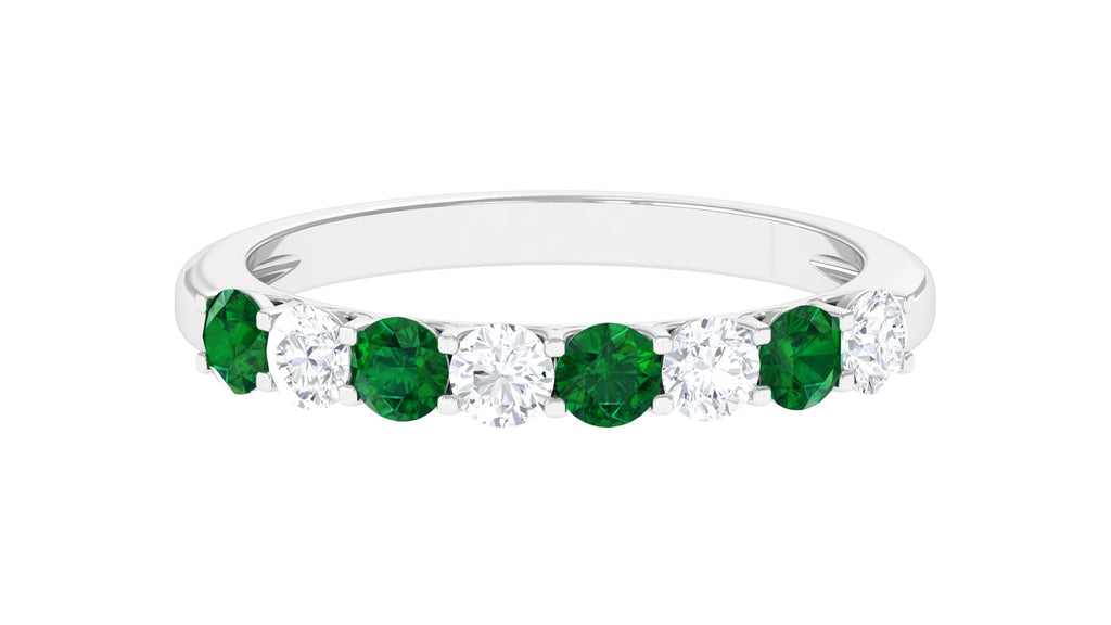 Minimal Half Eternity Band Ring with Lab Created Emerald Lab Created Emerald - ( AAAA ) - Quality - Vibrant Grown Labs