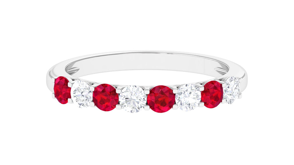 Lab Grown Ruby Minimal Half Eternity Band Ring Lab Created Ruby - ( AAAA ) - Quality - Vibrant Grown Labs
