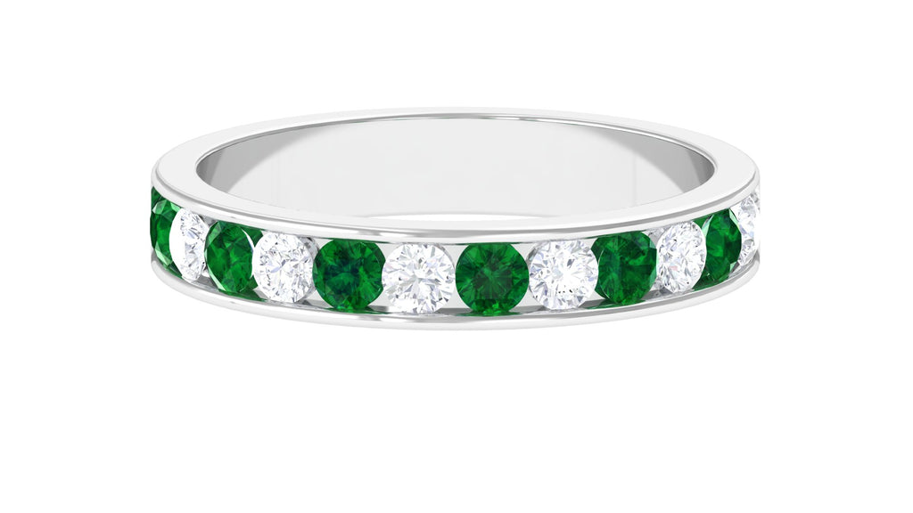 Minimalist Lab Grown Emerald Band Ring Lab Created Emerald - ( AAAA ) - Quality - Vibrant Grown Labs