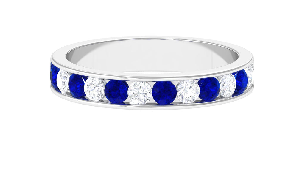 Channel Set Lab Grown Blue Sapphire Minimal Eternity Band Ring Lab Created Blue Sapphire - ( AAAA ) - Quality - Vibrant Grown Labs