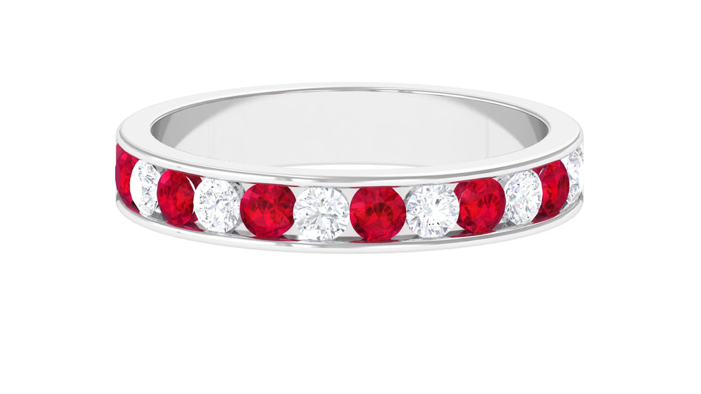 Minimal Lab Grown Ruby and Lab Grown Diamond Band Lab Created Ruby - ( AAAA ) - Quality - Vibrant Grown Labs