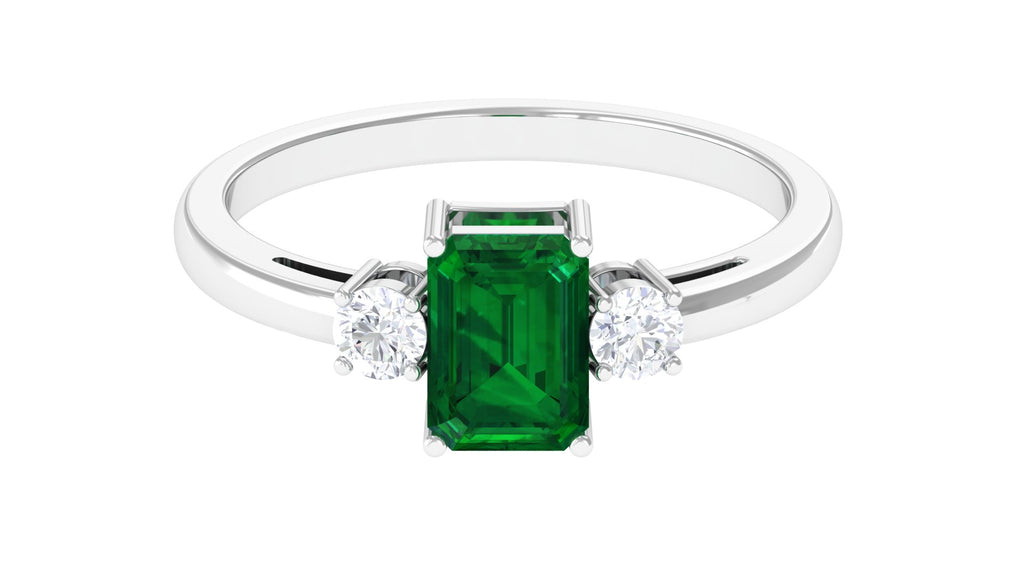 Minimal Lab Grown Emerald Engagement Ring Lab Created Emerald - ( AAAA ) - Quality - Vibrant Grown Labs