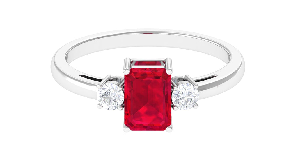 Emerald Cut Lab Grown Ruby Solitaire Engagement Ring Lab Created Ruby - ( AAAA ) - Quality - Vibrant Grown Labs