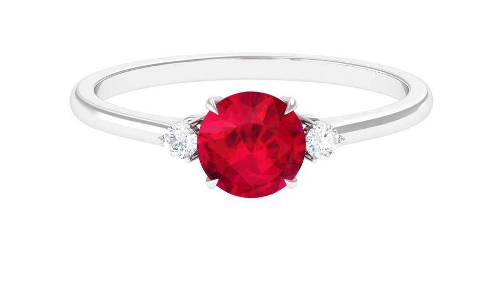 Round Lab Grown Ruby Solitaire Promise Ring Lab Created Ruby - ( AAAA ) - Quality - Vibrant Grown Labs