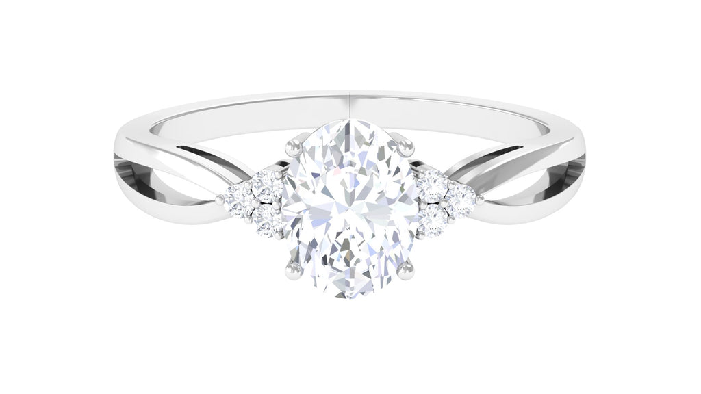 Lab Grown Diamond Solitaire Split Shank Ring with Trio Accent Lab Grown Diamond - ( EF-VS ) - Color and Clarity - Vibrant Grown Labs