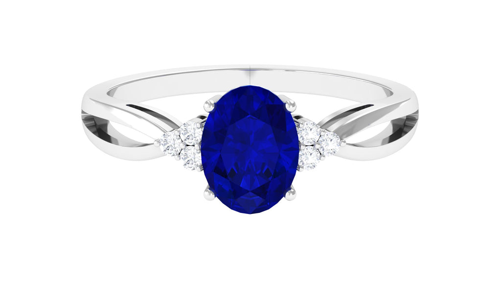 Lab Created Blue Sapphire Solitaire Engagement Ring Lab Created Blue Sapphire - ( AAAA ) - Quality - Vibrant Grown Labs