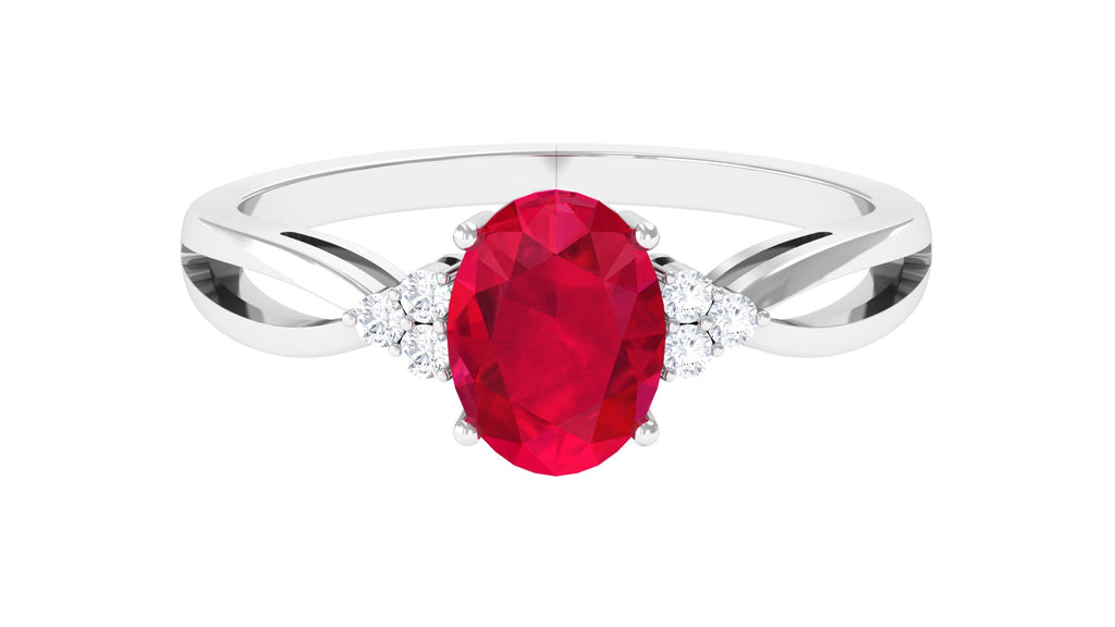 Oval Shape Lab Grown Ruby Engagement Ring Lab Created Ruby - ( AAAA ) - Quality - Vibrant Grown Labs