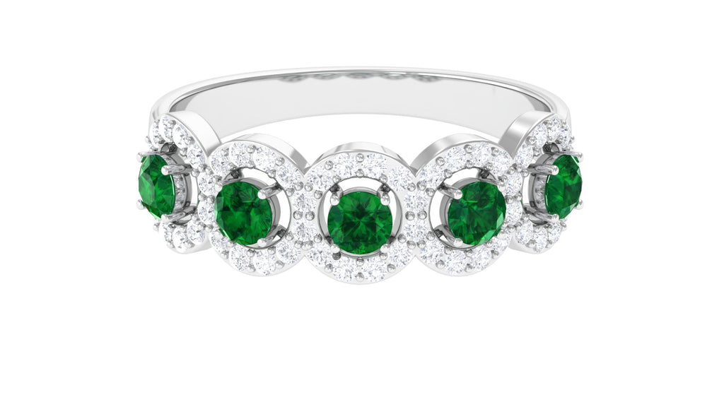 Lab Grown Emerald Wedding Statement Band Ring Lab Created Emerald - ( AAAA ) - Quality - Vibrant Grown Labs