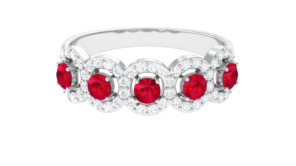 Round Lab Grown Ruby Band With Lab Grown Diamond Lab Created Ruby - ( AAAA ) - Quality - Vibrant Grown Labs