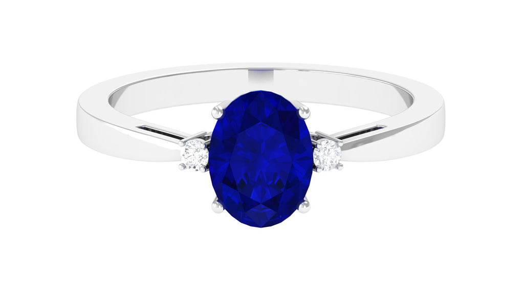 Oval Lab Grown Blue Sapphire Solitaire Engagement Ring Lab Created Blue Sapphire - ( AAAA ) - Quality - Vibrant Grown Labs